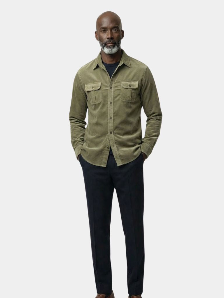 Herreskjorte | Corduroy look skjorte med brystlommer