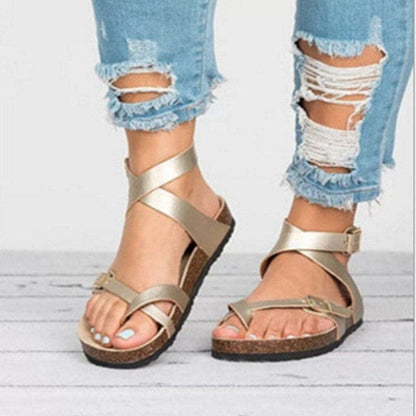 Sandales décontractées à brides croisées pour femmes – Chaussures d'été confortables à boucle