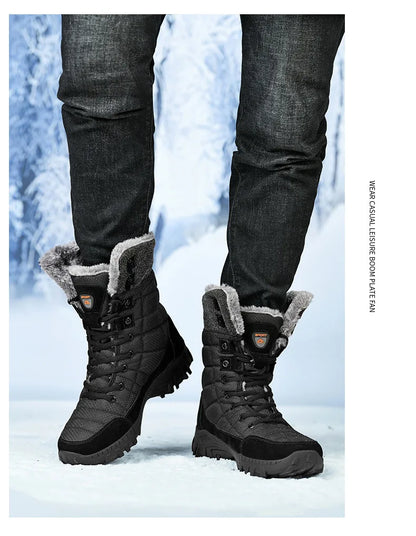 Hexton Men's Winter Boots by JesseVance  Co. NYC: Waterproof High-Top Plush Lined Snow Boots with Superior Grip for Winter Hikes  Slippery Black Ice