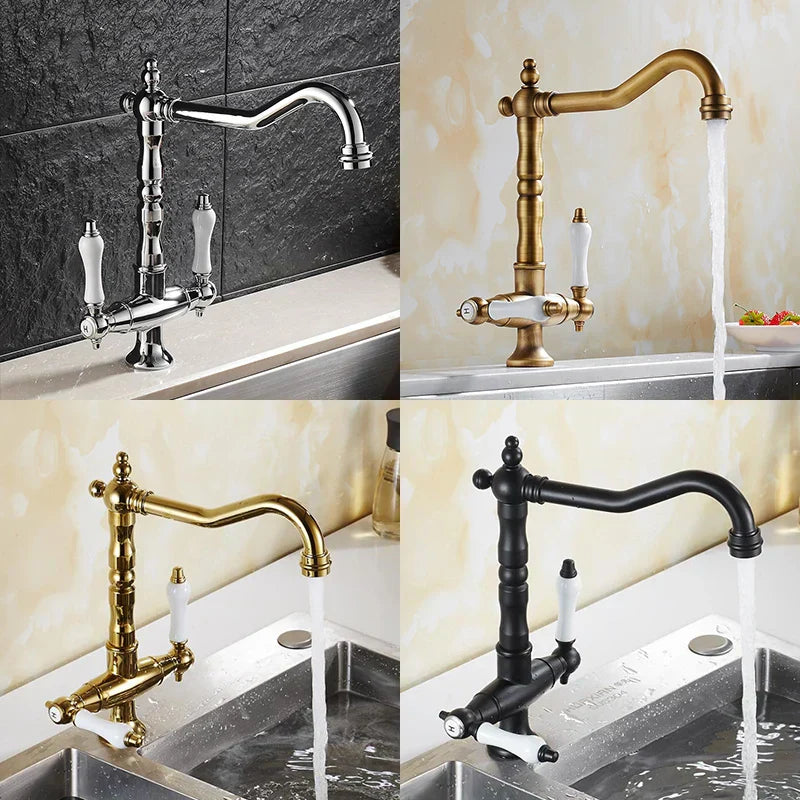Elkstone Bronze Kitchen Faucet – Dual Handle Mixer with Hot & Cold Water Control