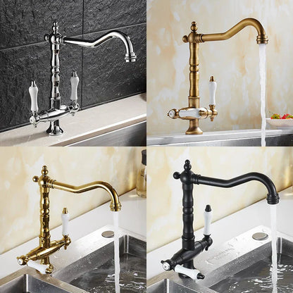 Elkstone Bronze Kitchen Faucet – Dual Handle Mixer with Hot & Cold Water Control