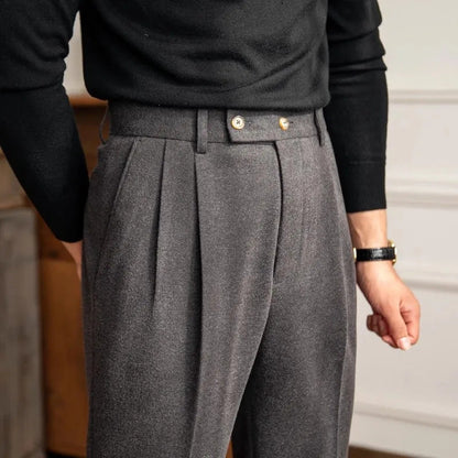 Phoenix | Men’s High Waisted Pleated Straight Trousers