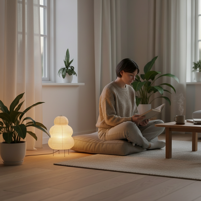 Hikari Washi Stehleuchte - Japanische Reispapier-Stehleuchte mit kugelförmigem Design und weichem, warmem Licht