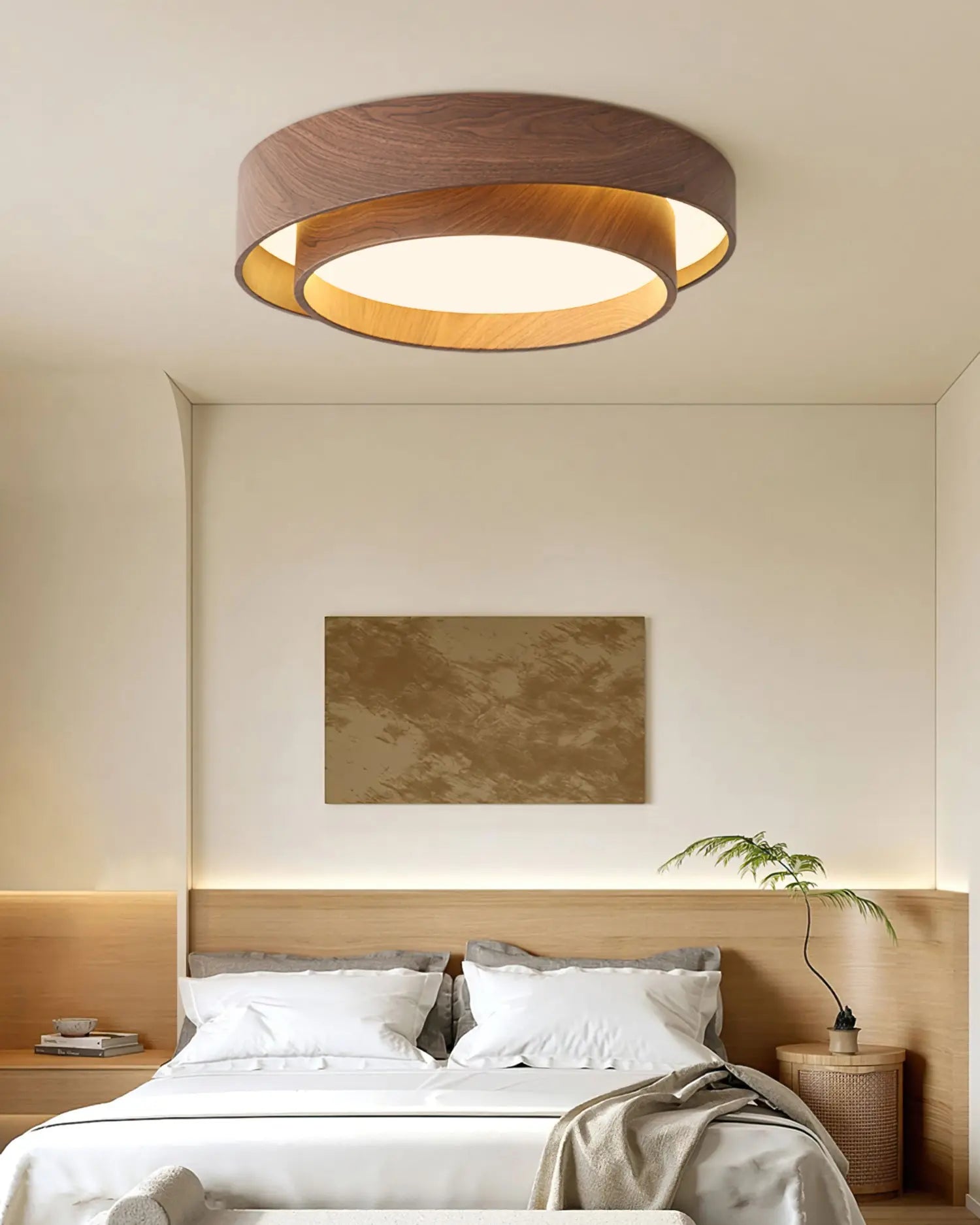 Holz-Deckenleuchte mit integrierter LED – Warmer Walnusston Zorenza