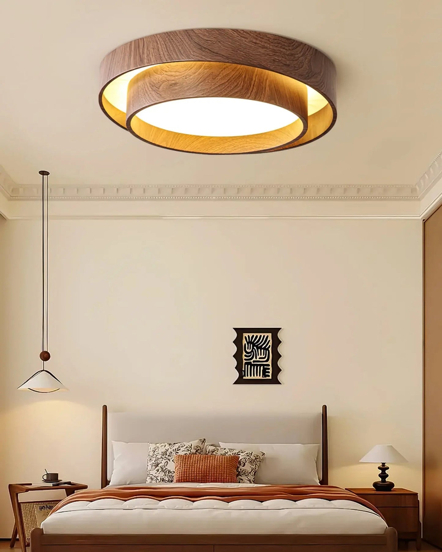 Holz-Deckenleuchte mit integrierter LED – Warmer Walnusston Zorenza