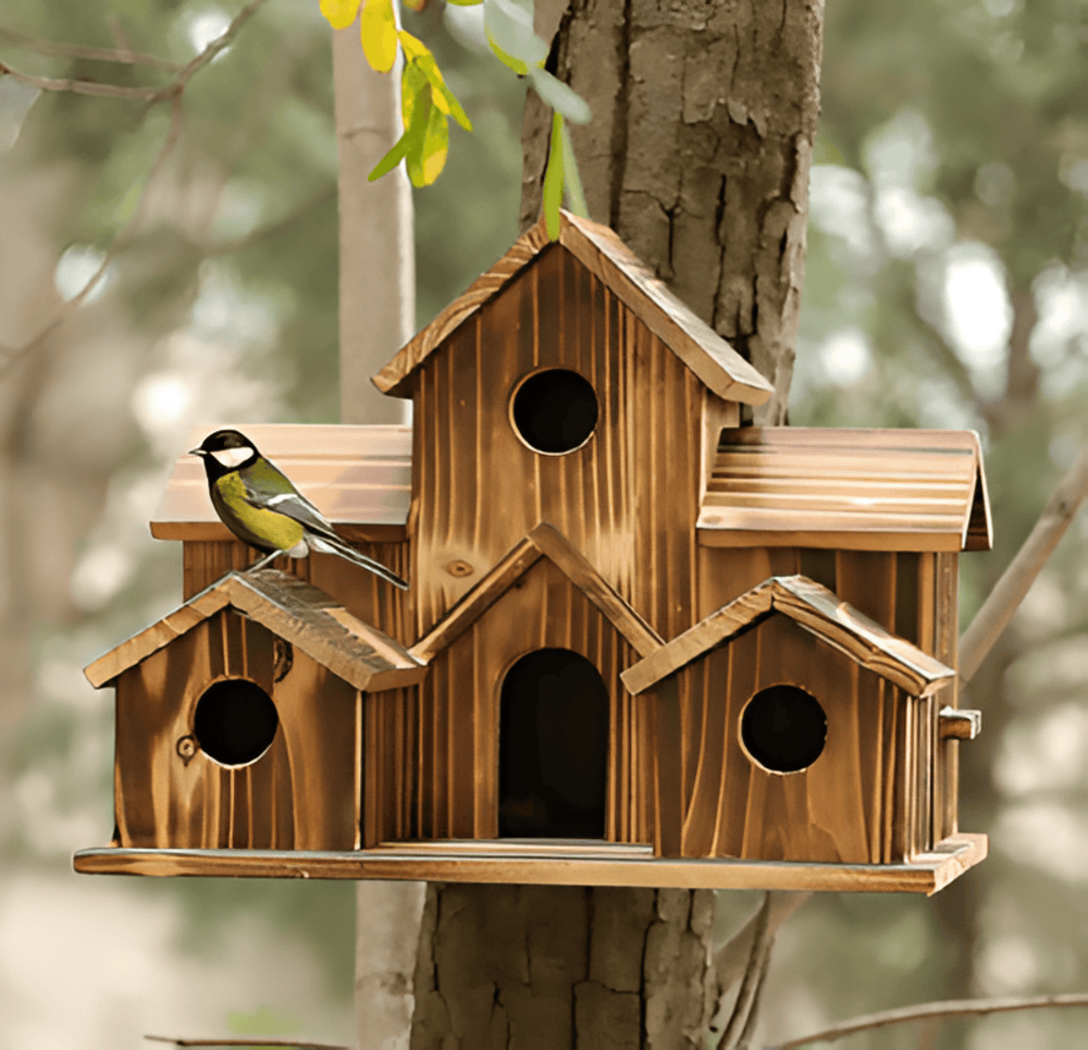 Vogelhaus Holz hängend mit Aufhängeschnur