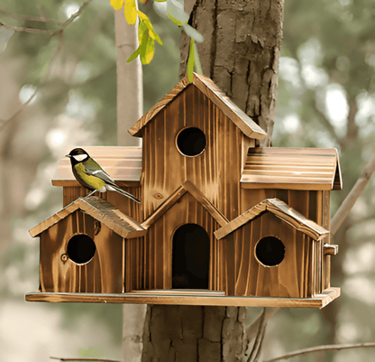 Vogelhaus Holz hängend mit Aufhängeschnur