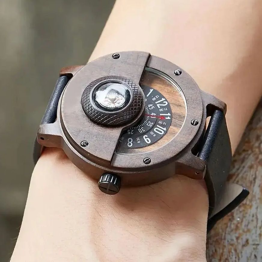 Horloge heren | Houten horloge Helvique met leren band