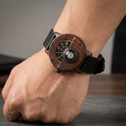 Horloge heren | Houten horloge Helvique met leren band