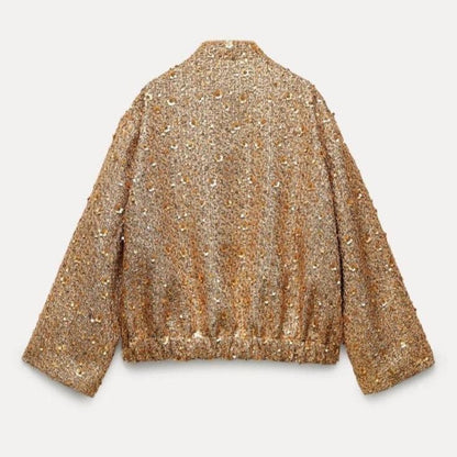 Adeline - Blouson aviateur à paillettes à manches longues avec boutons