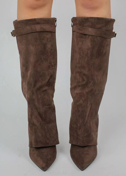 Women's Suede Wedge Knee High Boots