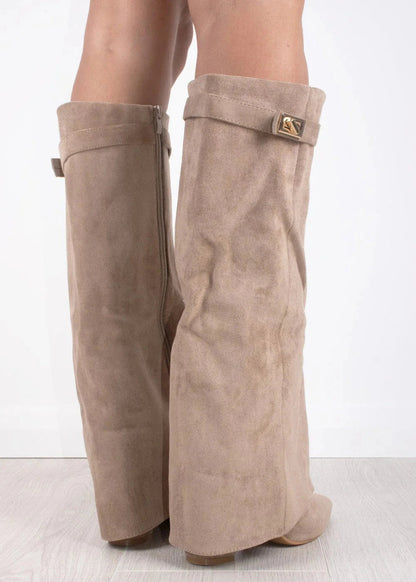 Women's Suede Wedge Knee High Boots