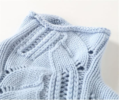 Women’s High-Neck Cable Knit Sweater – Long-Sleeve Pullover Jumper