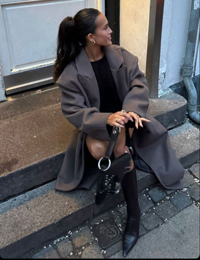 Claudia Manteau Oversize Femme – Veste Élégante à Double Boutonnage & Épaules Structurées