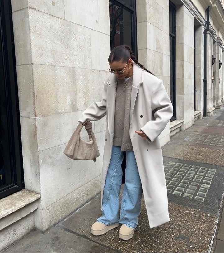 Claudia Manteau Oversize Femme – Veste Élégante à Double Boutonnage & Épaules Structurées