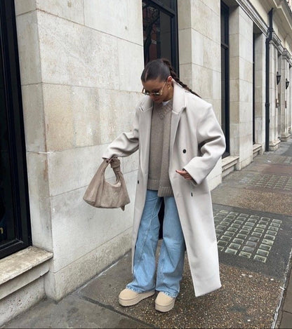 Claudia Manteau Oversize Femme – Veste Élégante à Double Boutonnage & Épaules Structurées