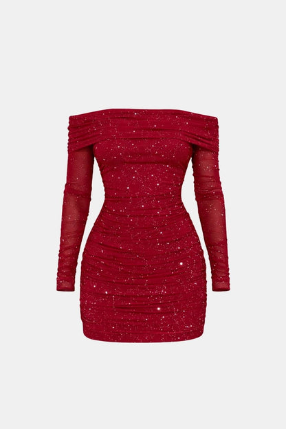 Ilene – Sparkle Mesh Off Shoulder Mini Dress