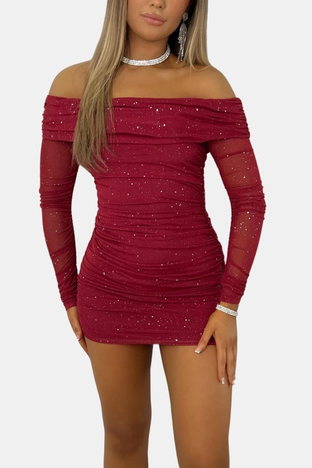 Ilene – Sparkle Mesh Off Shoulder Mini Dress