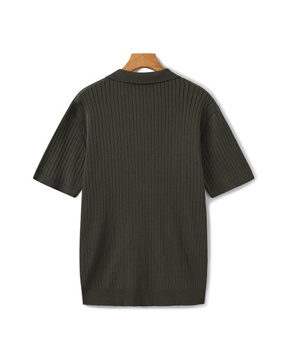 Men's Elegant Ribbed Polo Shirt Short Sleeve Classic Fit
