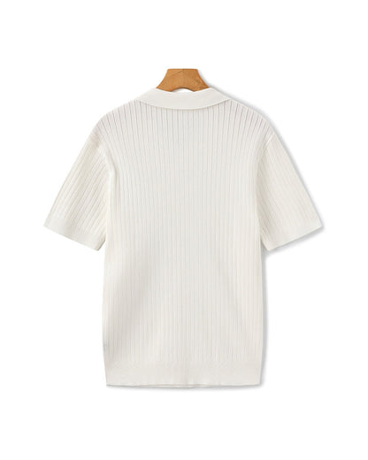 Men's Elegant Ribbed Polo Shirt Short Sleeve Classic Fit