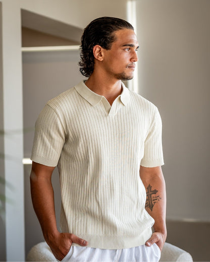 Men's Elegant Ribbed Polo Shirt Short Sleeve Classic Fit