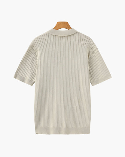 Men's Elegant Ribbed Polo Shirt Short Sleeve Classic Fit