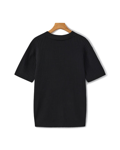 Men's Elegant Ribbed Polo Shirt Short Sleeve Classic Fit