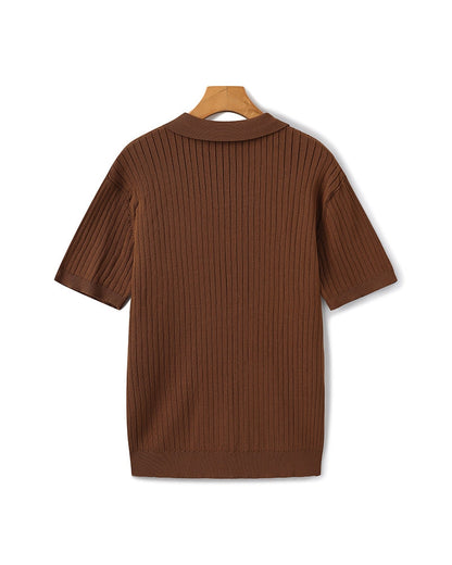 Men's Elegant Ribbed Polo Shirt Short Sleeve Classic Fit