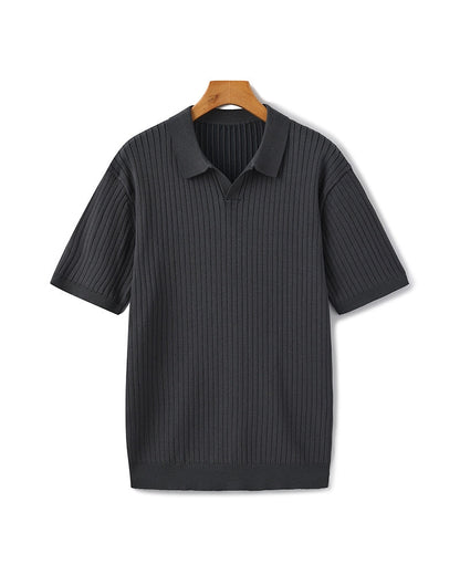 Men's Elegant Ribbed Polo Shirt Short Sleeve Classic Fit