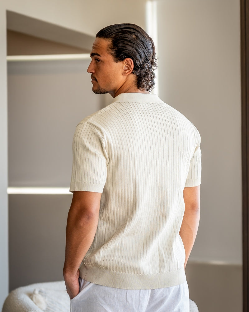 Men's Elegant Ribbed Polo Shirt Short Sleeve Classic Fit