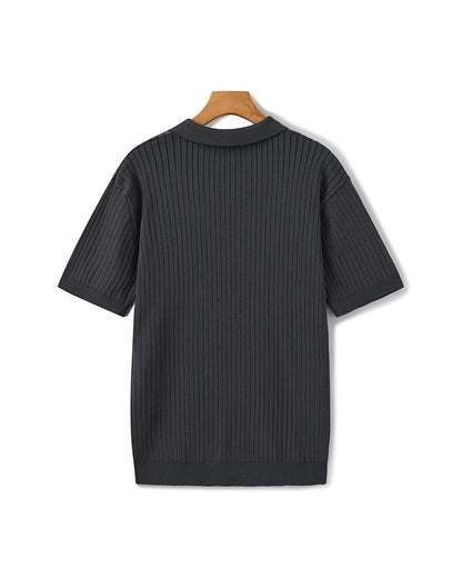 Men's Elegant Ribbed Polo Shirt Short Sleeve Classic Fit