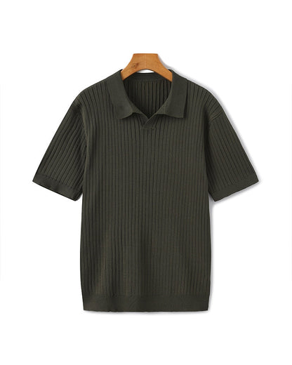 Men's Elegant Ribbed Polo Shirt Short Sleeve Classic Fit