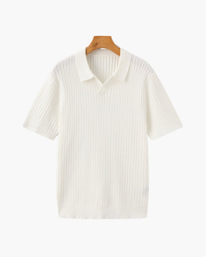 Men's Elegant Ribbed Polo Shirt Short Sleeve Classic Fit