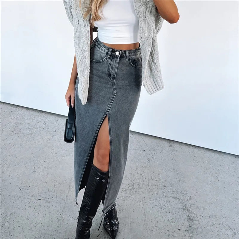 Denim Maxi Skirt - Luxurise Fashion - 