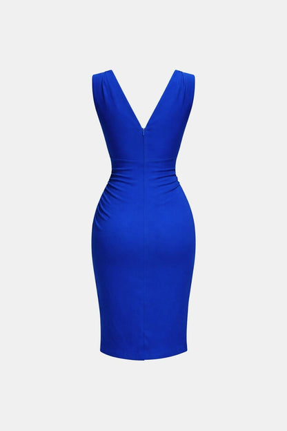 Iona - Cross V-Neck Pleated Midi Dress