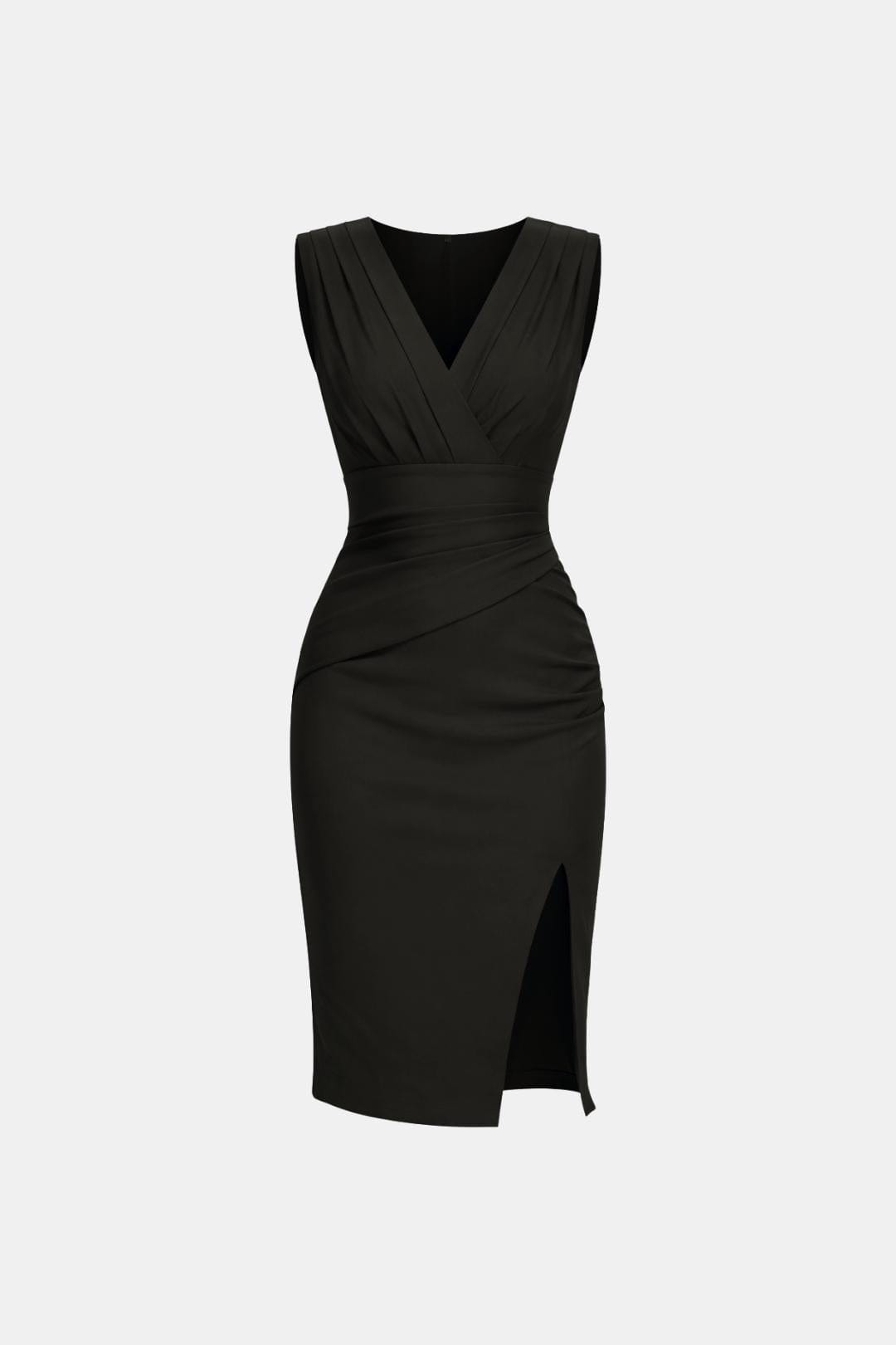 Iona - Cross V-Neck Pleated Midi Dress