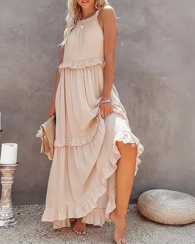 Isabelle Beige Ruffle Dress