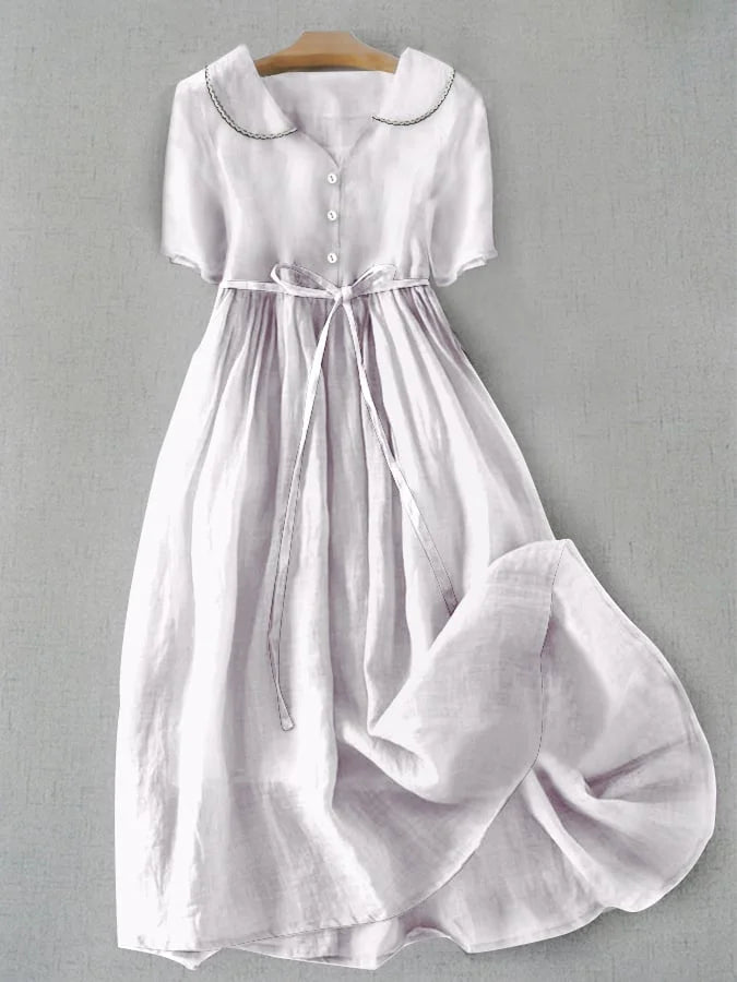 Vestido Isla Midi - Elegante Confort de Algodón-Lino para Mujeres