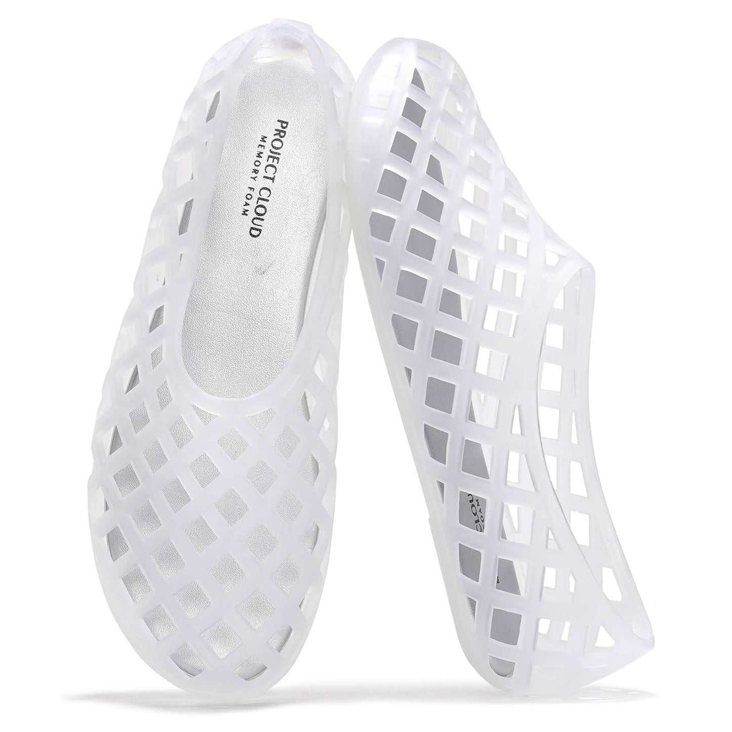 Project Cloud Jellz white ballet flats. Waterproof, openwork design, memory foam. Lightweight, non-slip women's shoes.