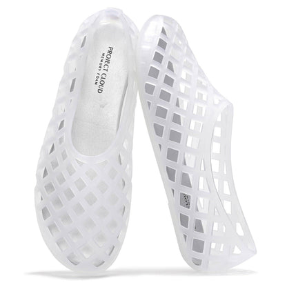 Project Cloud Jellz white ballet flats. Waterproof, openwork design, memory foam. Lightweight, non-slip women's shoes.