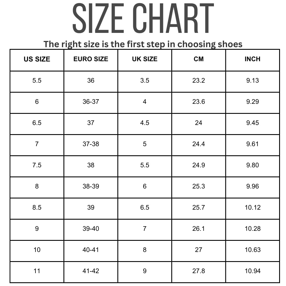 Ballet flats size chart: US/Euro/UK sizes, CM/inch for Project Cloud women's shoes.