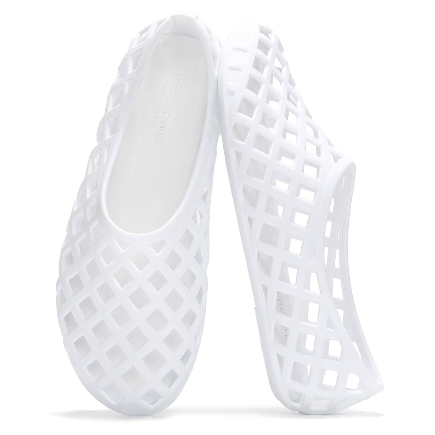 Project Cloud Jellz white ballet flats, waterproof openwork design for women, perfect for summer