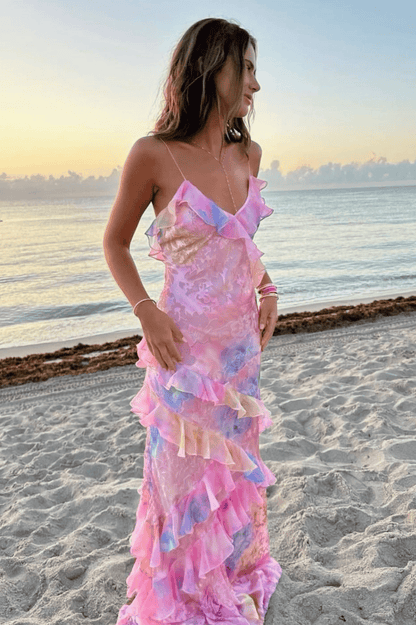 Mirabel - Ruffle V-Neck Maxi Holiday Dress