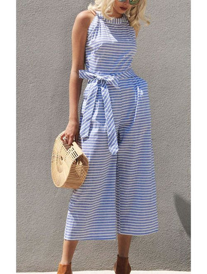 Gestreifter Damen Jumpsuit mit Wickelausschnitt – Vivienne