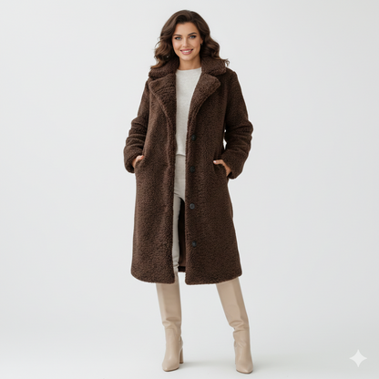 Angel Manteau Teddy Long Femme – Coupe Oversize Douce avec Col Revers & Fermeture Boutonnée