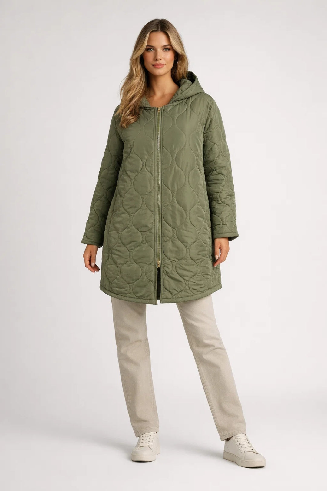 Women’s Quilted Coat with Hood – Comfortable Stylish Knee Length Autumn Outerwear