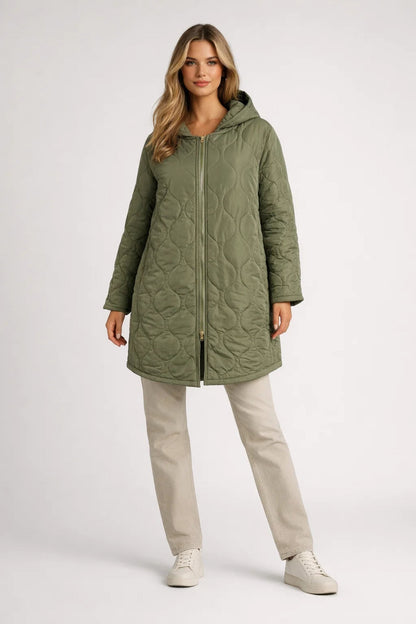 Women’s Quilted Coat with Hood – Comfortable Stylish Knee Length Autumn Outerwear
