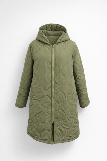 Women’s Quilted Coat with Hood – Comfortable Stylish Knee Length Autumn Outerwear