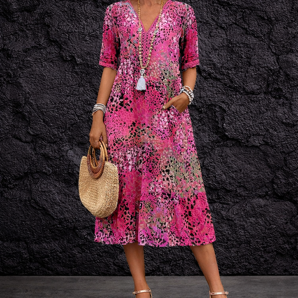 Javessa™ Vestido Midi Vibrante para Mujer con Estilo Llamativo