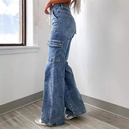 Jeans dames | Wide leg cargo jeans met hoge taille